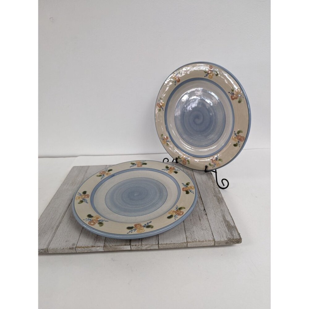 Vintage Louisville Stoneware Pottery Primrose 11” Dinner Plates Set of 2